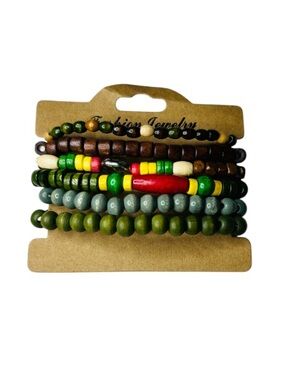 NWT Fashion Jewelry Men's Brown Beaded Bracelet Set